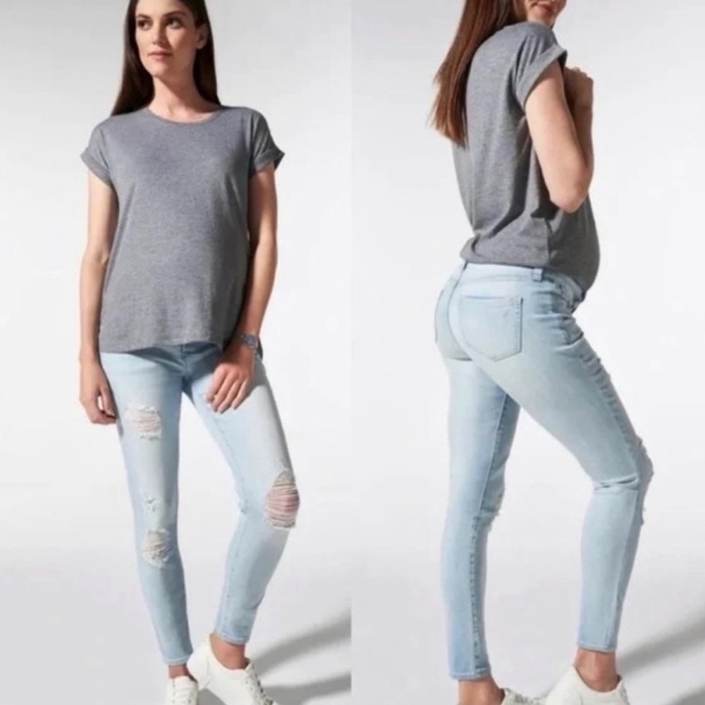 Blanqi Size 0 Distressed Maternity Light Wash Belly Support Skinny Jeans